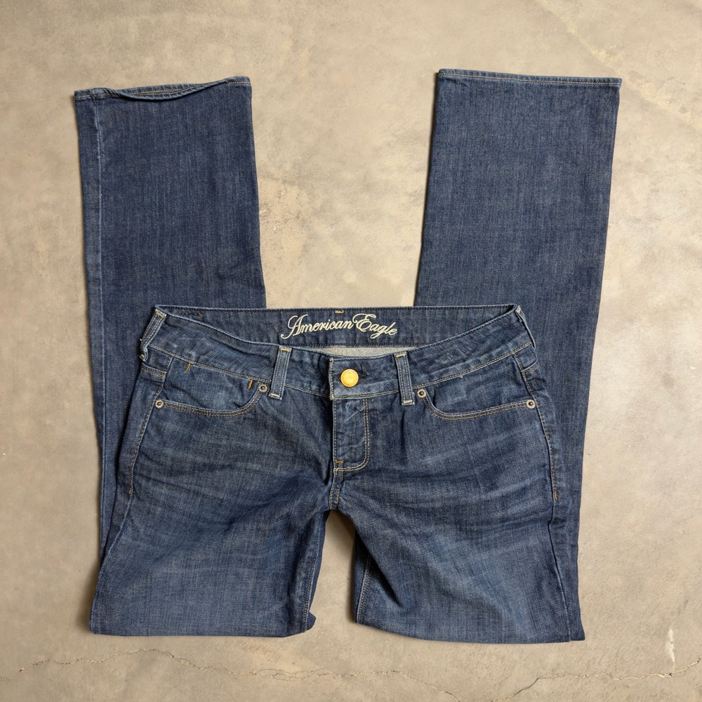 Y2K American Eagle 77 Straight Jeans Womens 6 Blue Low Rise Baggy Streetwear